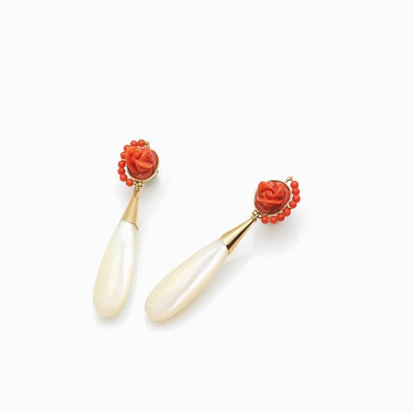 Gold coral agate earrings