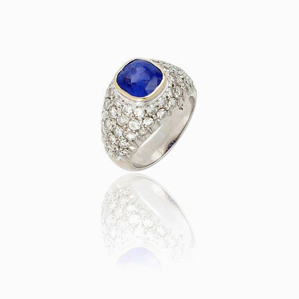 Anello zaffiro diamanti   - Asta GIOIELLI, OROLOGI E LUXURY GOODS - Faraone Casa d'Aste