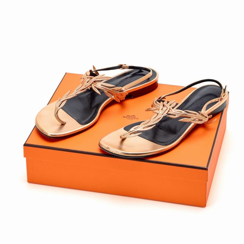 Hermes - Sandalo Hermès Pelle Dorata