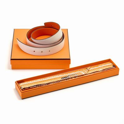 Asta Cintura Hermès Arancio e Bianco con Foulard Twillon