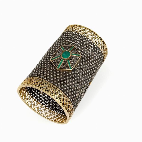 Gold silver diamond emerald bracelet