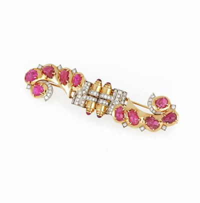 Spilla Diamanti Rubini