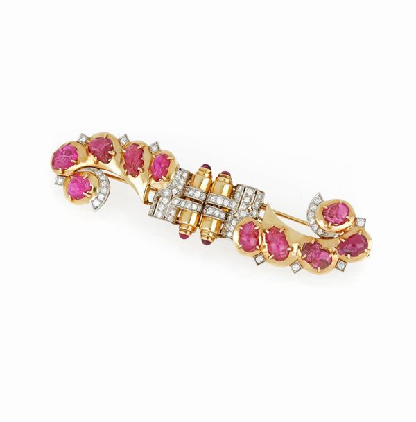 Spilla diamanti rubini  - Asta GIOIELLI, OROLOGI E LUXURY GOODS - Faraone Casa d'Aste