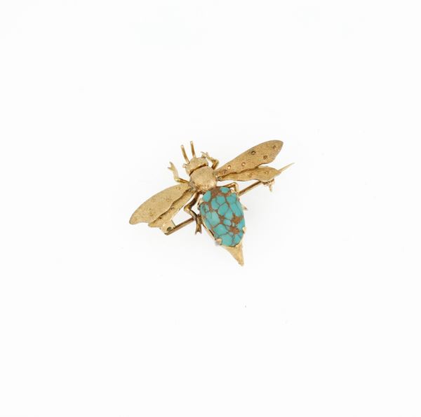 gold and turquoise brooch   - Auction GIOIELLI E OROLOGI - Faraone Casa d'Aste