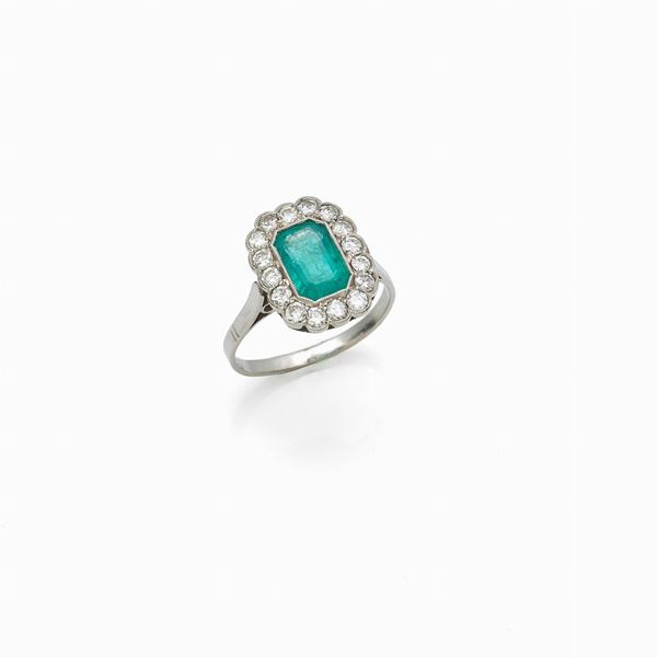 Anello platino e smeraldo diamanti  - Asta GIOIELLI E OROLOGI - Faraone Casa d'Aste