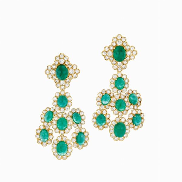 Orecchini Veschetti diamanti smeraldi  - Asta GIOIELLI, OROLOGI E LUXURY GOODS - Faraone Casa d'Aste