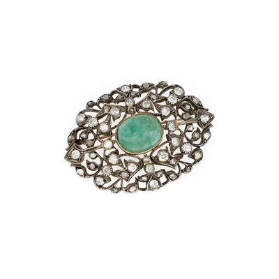Spilla Argento Oro Diamanti Smeraldo