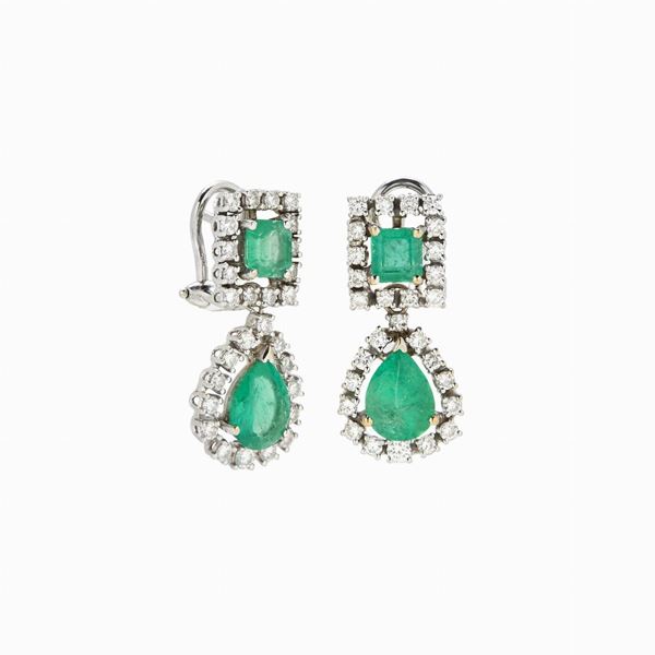 Gold emerald and diamond earrings   - Auction GIOIELLI E OROLOGI - Faraone Casa d'Aste