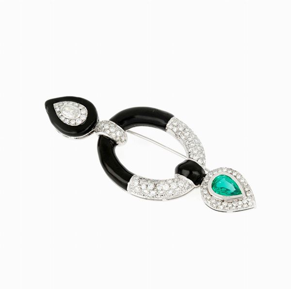Gold diamonds vitreous paste resin brooch  - Auction GIOIELLI E OROLOGI - Faraone Casa d'Aste
