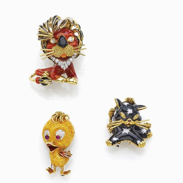 Spille animalier disegni di Frascarolo  - Auction Gioielli e orologi del XX secolo - Faraone Casa d'Aste