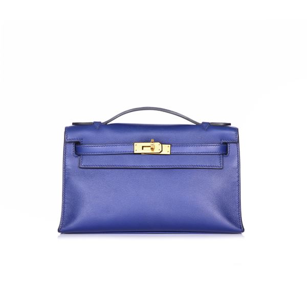 Hermes : Hermès mini Kelly pochette blu completa di dustbag large e scatola  [..]
