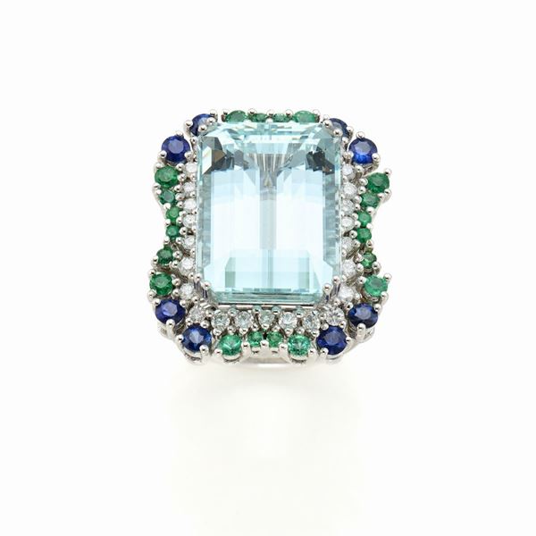 Anello oro bianco con acquamarina