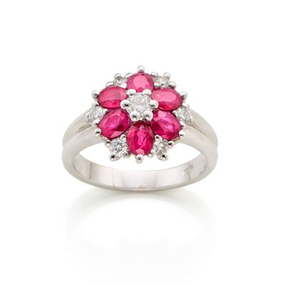 Anello Oro Bianco Rubini e Diamanti
