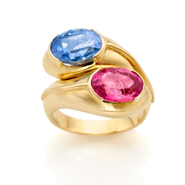 Anello oro zaffiro e tormalina