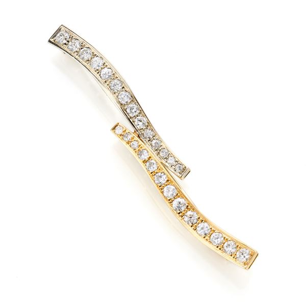 Spilla oro bianco e giallo con diamanti