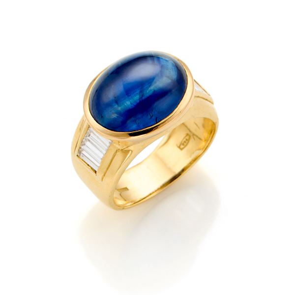 Anello oro giallo zaffiro e diamanti