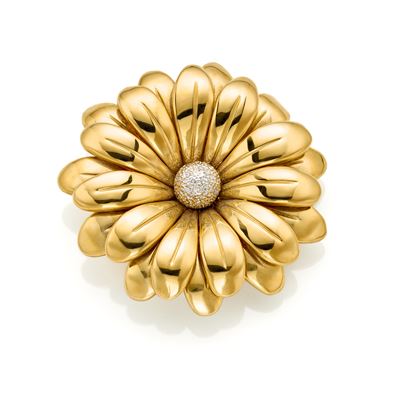 Spilla Fiore Oro Giallo e Bianco