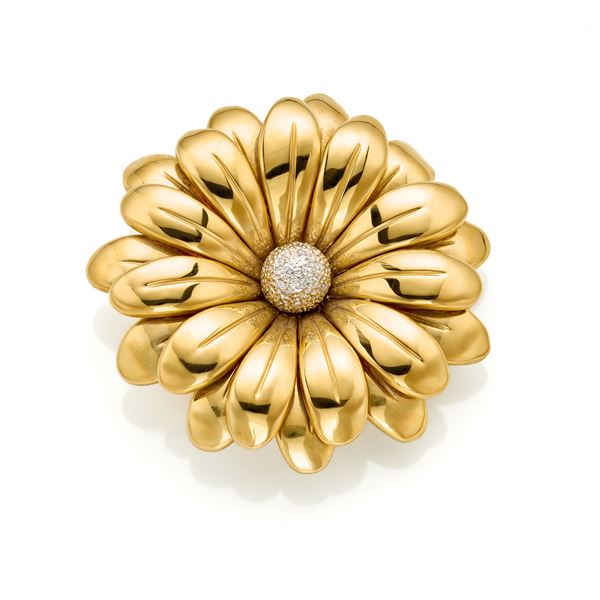 Yellow white gold flower brooch