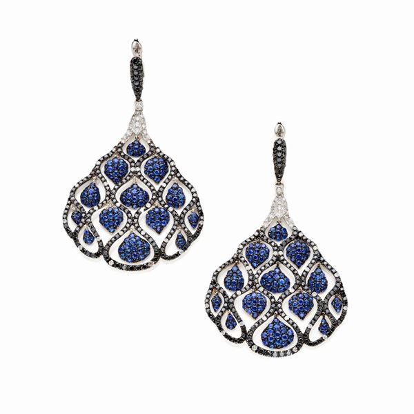 White gold earrings with diamonds and sapphires