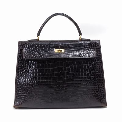 Hermès Kelly 35 in Coccodrillo Porosus, 1999. Completa di Dustbag e Scatola Originale