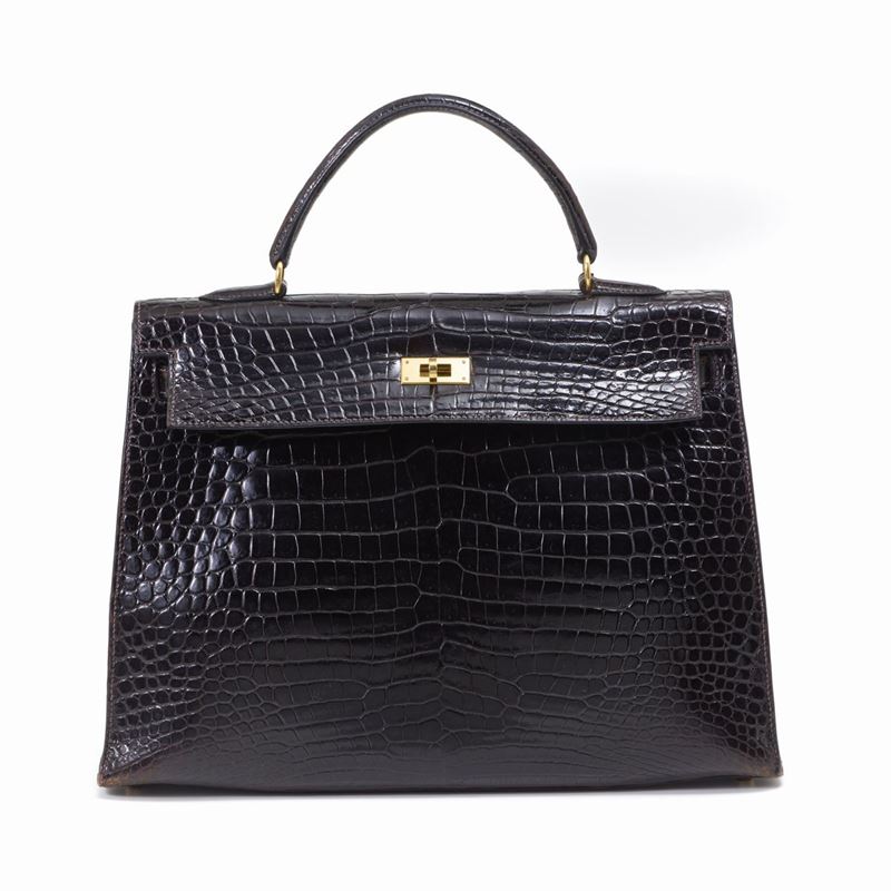 Hermes - Hermès Kelly 35 in Coccodrillo Porosus, 1999. Completa di Dustbag e Scatola Originale