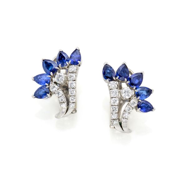 White gold earrings with sapphires and diamonds