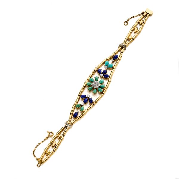 Turquoise and lapis gold bracelet
