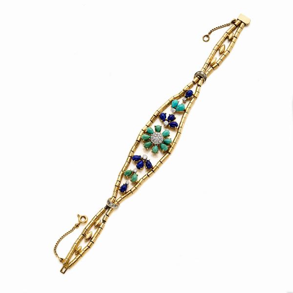Bracciale in oro con turchesi e lapis