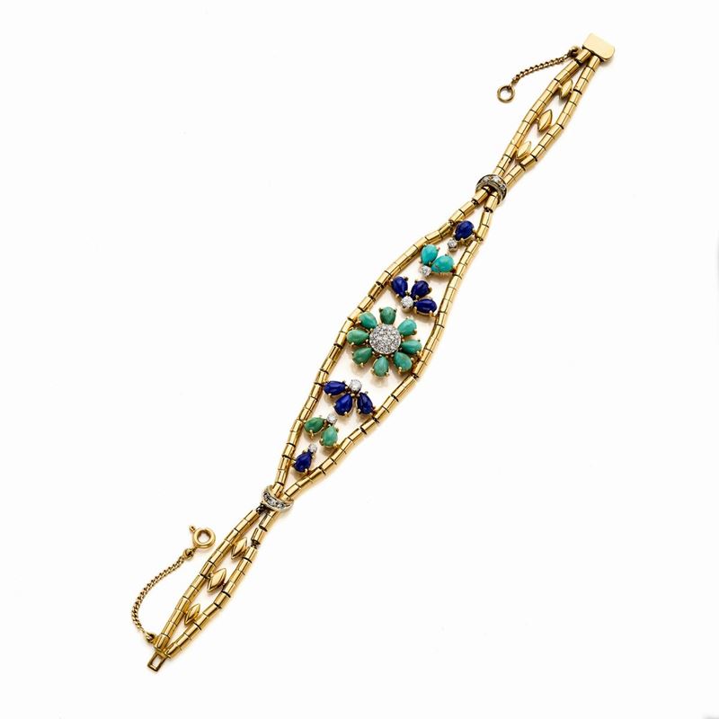 Bracciale in Oro con Turchesi e Lapis