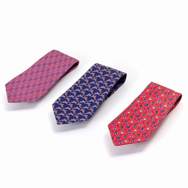 Hermes - Lot consisting of 3 Hermès silk ties
