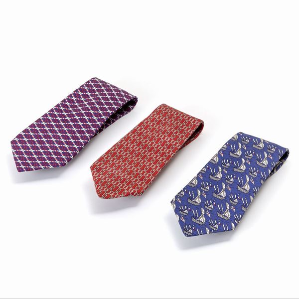 Hermes - Lot consisting of 3 Hermès silk ties