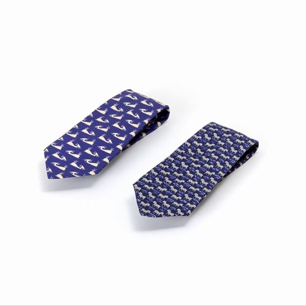 Hermes - Lot consisting of 2 Hermès silk ties