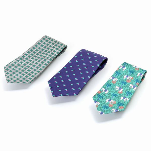 Hermes - Lot consisting of 3 Hermès silk ties