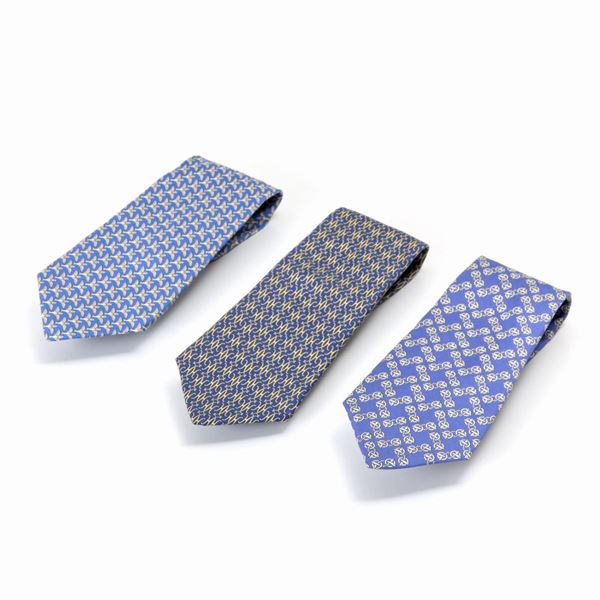 Hermes - Lot consisting of 3 Hermès silk ties