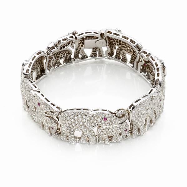Bracciale con elefantini oro bianco e diamanti 