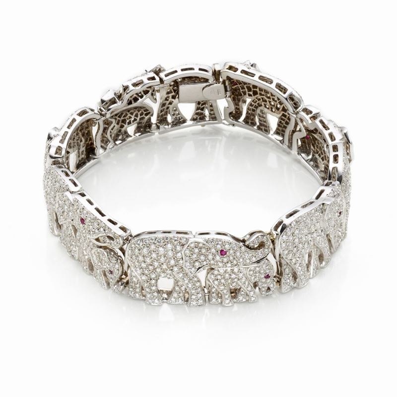 Bracciale con Elefantini Oro Bianco e Diamanti