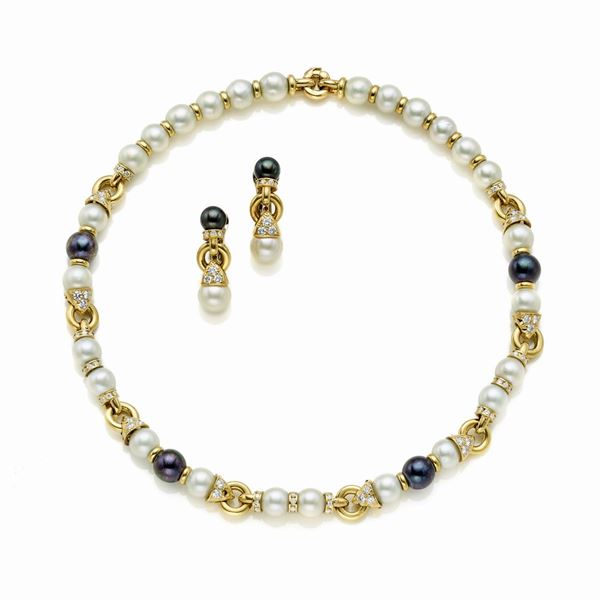 Faraone : Collana e orecchini Faraone in oro con diamanti e perle  - Asta GIOIELLI OROLOGI E LUXURY GOODS - Faraone Casa d'Aste
