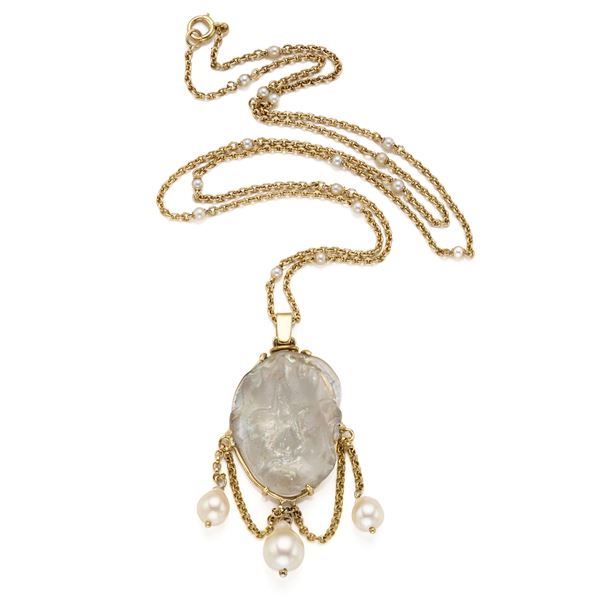 Gold chain with small pearls and pendant  - Auction GIOIELLI, OROLOGI E LUXURY GOODS - Faraone Casa d'Aste