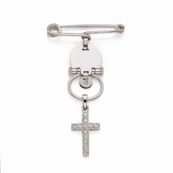 Gold safety pin with diamonds