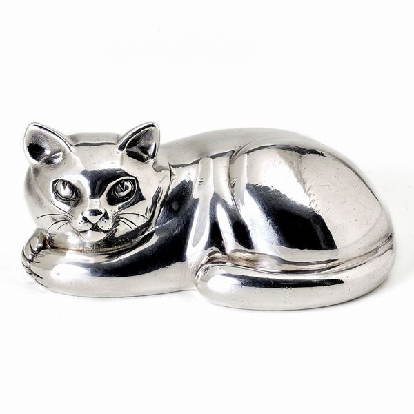 Faraone - Faraone paperweight cat in silver