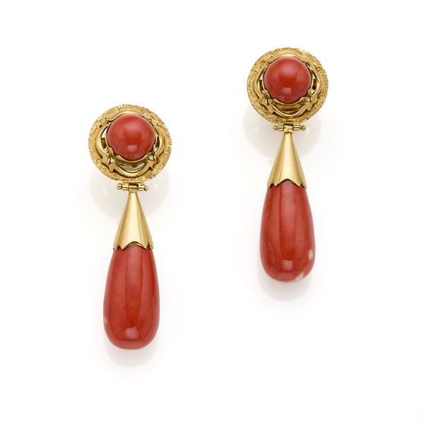 Gold and coral earrings