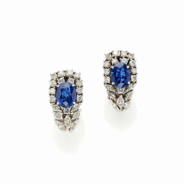 White gold earrings with diamonds and sapphires