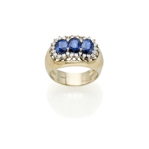 Gold ring diamonds and sapphires  - Auction GIOIELLI, OROLOGI E LUXURY GOODS - Faraone Casa d'Aste