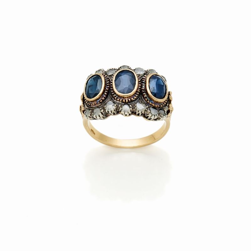 Anello Oro Diamanti e Zaffiri