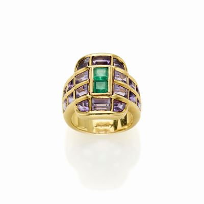 Anello Gautier in Oro con Ametiste e Smeraldi