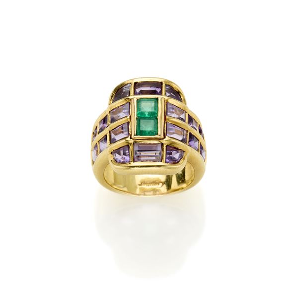 Gautier : Gautier gold ring with amethyst and emeralds  - Auction GIOIELLI OROLOGI E LUXURY GOODS - Faraone Casa d'Aste