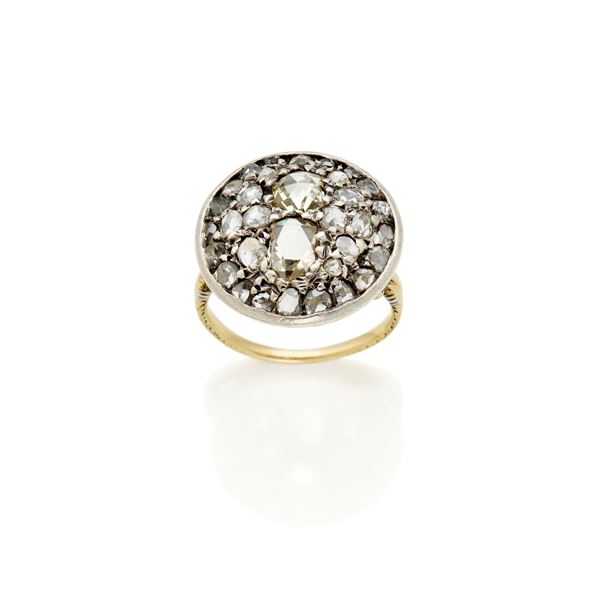 Gold and silver ring with diamonds