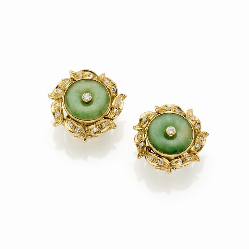 Orecchini in Oro con Diamanti e Giada