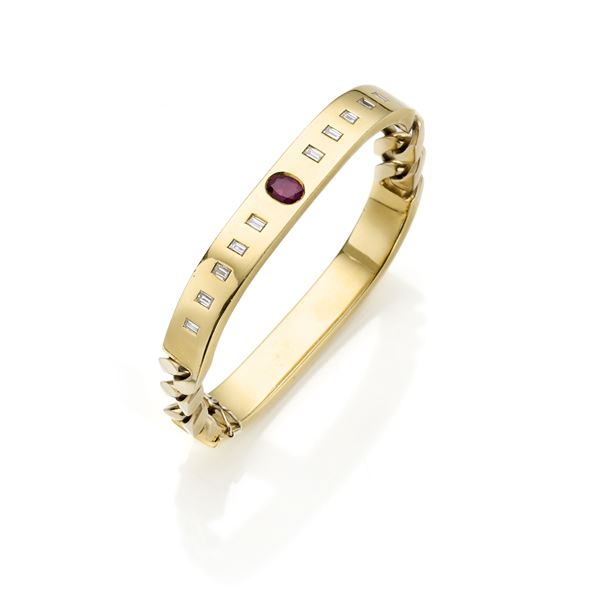 Spallanzani gold bracelet with diamonds and ruby