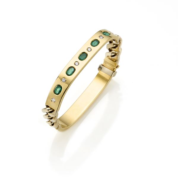 Spallanzani gold bracelet with diamonds and emerald 